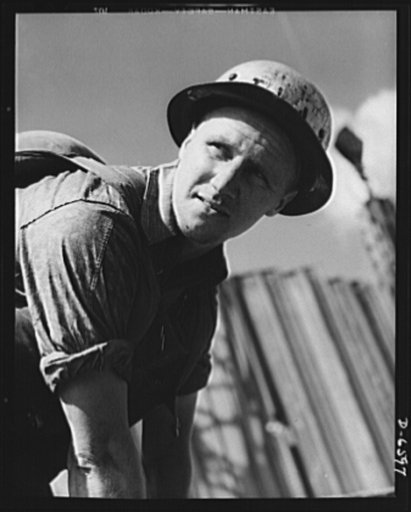 Tennessee Valley Authority power and conservation. Fort Loudoun Dam construction. A workman on a cofferdam of the new Fort Loudoun Dam, furthest upstream of the TVA's main Tennessee River projects. Scheduled for closure and first storage of water early in 1943, this dam will create a 15,000-acre lak