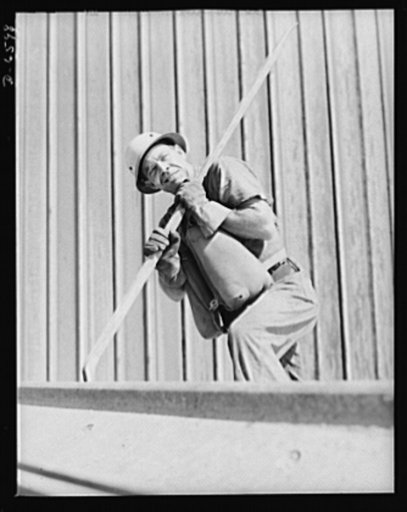 Tennessee Valley Authority power and conservation. Fort Loudoun Dam construction. A workman on a cofferdam of the new Fort Loudoun Dam, furthest upstream of the TVA's main Tennessee River projects. Scheduled for closure and first storage of water early in 1943, this dam will create a 15,000-acre lak
