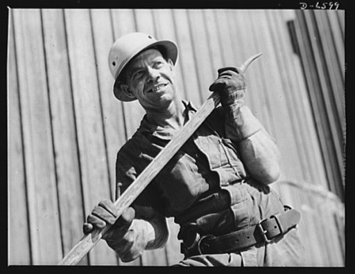 Tennessee Valley Authority power and conservation. Fort Loudoun Dam construction. A workman on a cofferdam of the new Fort Loudoun Dam, furthest upstream of the TVA's main Tennessee River projects. Scheduled for closure and first storage of water early in 1943, this dam will create a 15,000-acre lak