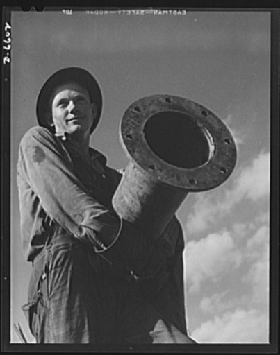 Tennessee Valley Authority power and conservation. Fort Loudoun Dam construction. A workman on a cofferdam of the new Fort Loudoun Dam, furthest upstream of the TVA's main Tennessee River projects. Scheduled for closure and first storage of water early in 1943, this dam will create a 15,000-acre lak
