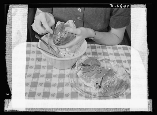 "Share The Meat" recipes. Braised stuffed heart. Fill hearts with stuffing and sew up the slit with coarse thread