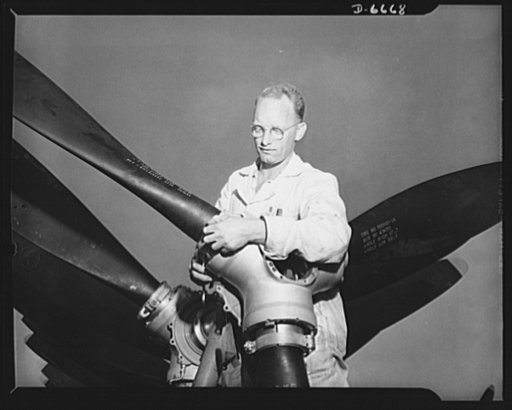 Production. Lockheed P-38 pursuit planes. Sets of three-bladed propellers for Lockheed P-38 pursuit ships are prepared for installation at a large Western aircraft plant. After the propellers have been installed, the ships will be put through exacting inspection and trial flights. If these prove sat