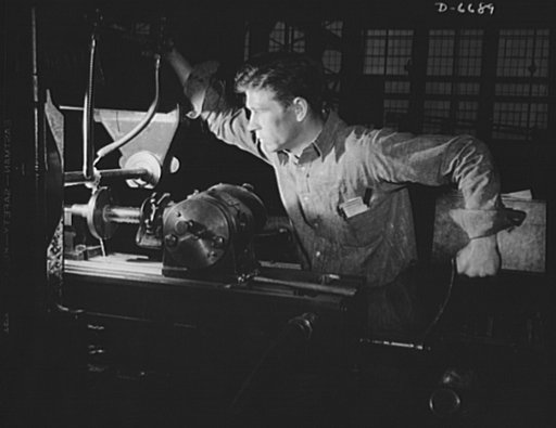 Manpower. Southern shipyard workers. A keen eye and a steady hand guide Olie R. Cawethon in hobbing gears for ships of the United Nations. Cawethon, a former diesel engineer, answered the Navy's call for skilled workers, and is today operating a milling machine in a Southern Navy yard