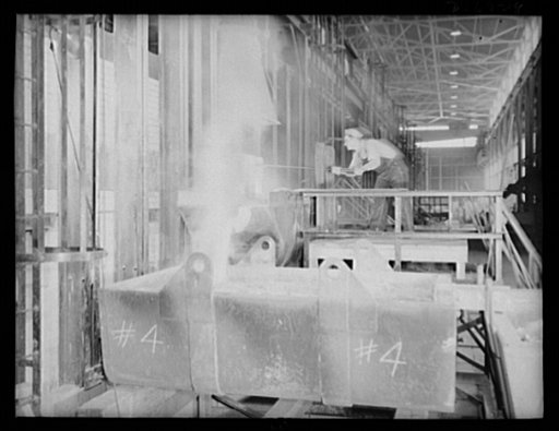 Production. Tin smelting. Tapping the furnace of a Southern tin smelter in which pure tin is extracted from the raw ore of South American mines. Here tin is drawn off into floats which weigh about eighteen tons when filled. The metal is then conveyed to polling kettles, where dross or skimmings are 