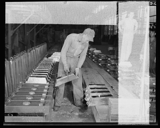 Production. Tin smelting. Pure tin in the form of "bars" is removed from the molds at a Southern smelter. The bars had previously been scrapped and trimmed to remove all excess metal for remelting. The smelter, the most modern in the world, extracts pure metal from South American ore