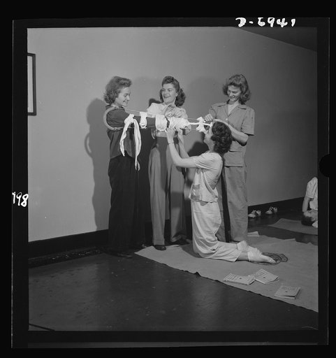 Nurse training. Student nurses, like millions of other United States citizens, are today taking Red Cross First Aid courses, but with a difference. These students of nursing are taught not only to give first aid in case of air raids or other war or peacetime emergencies, but also how to deal with am
