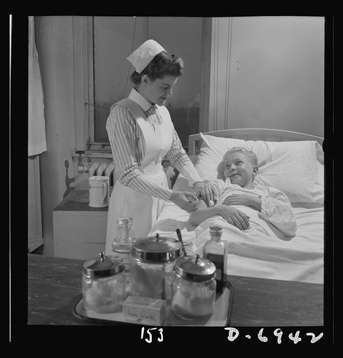 Nurse training. Student nurses, like Susan Petty of Lebanon, Pennsylvania, are rendering their country a great service by making it possible for experienced nurses to join the Army or Navy Nurse Corps. Relieved of such civilian duties as administering injections to patients like this smiling youngst