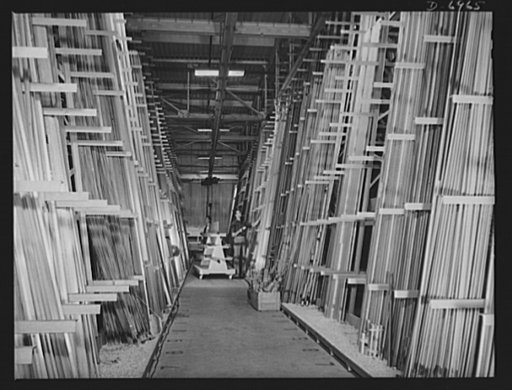 Production. B-25 bombers. Stores of raw stock for the manufacture of B-25 bombers at a big Western aircraft plant. General Doolittle has called the ship the best military plane in existence. With plenty of speed, a 1700-mile cruising range and a ceiling of 25,000 feet, it has performed brilliantly a