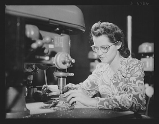 Production. B-25 bomber. Drilling a bracket part for a B-25 bomber. The Western plant in which this warship of the air is built employs many women at jobs that once were considered exclusively the work of men. Fairfax bomber plant, Kansas City