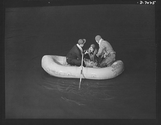 Make your scrap tires save lives. Life rafts like this, standard equipment on American war planes that fly over stretches of open water, have saved the lives of many air crews. Men have been rescued after floating in them for weeks. The ten pounds of rubber in one of these vitally important rafts is