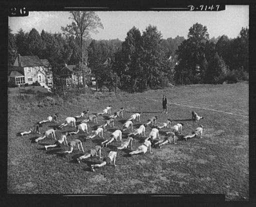 High school Victory Corps. Women as well as men must be in top physical condition to give their best to the war effort. At Montgomery Blair High School, Silver Spring, Maryland, the girls' physical education department is placing more emphasis on calisthenics and similar methods of body development 