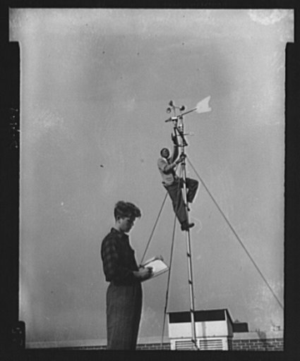 High school Victory Corps. Meterology is an important phase of pre-aeronautics for these boys at Benjamin Franklin High School, New York City. They are learning to use the school's weather vine in their weather forecasting