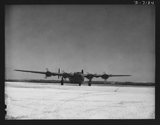 Production. B-24 bombers and C-87 transports. A new consolidated transport, just off the assembly line of a Western plant, taxies away from the flight hangar toward the flight runway for a takeoff. This new transport, an adaptation of the B-24 bomber, is known as the C-87 and carries one of the grea