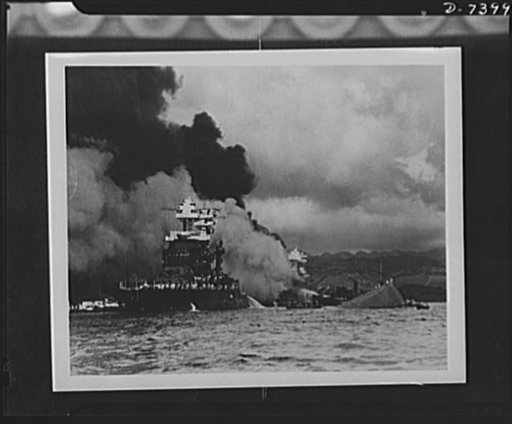 Pearl Harbor bombing. USS Maryland. Moored inboard of the USS Oklahoma, which capsized, the 31,500 ton Maryland was damaged slightly and was one of the first ships to rejoin the fleet after the Japanese attack