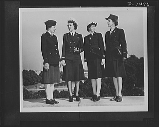 Uncle Sam's nieces. First photographs showing all four women's branches of the armed services in uniform. The photographs have been taken in compliance with a request to show the distinguishing features of each type of uniform and to aid the public in identifying each branch. Left to right: Second L