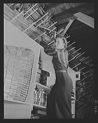 Production. Airplane manufacture, general. Miles of preformed aluminum alloy tubing are placed on racks in stockrooms ready for assembly in bomber and fighter planes built at the Inglewood, California, plant of North American Aviation, Incorporated, where women are fast taking over the jobs of the s