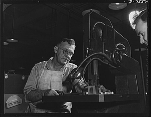 Production. Airplane manufacture, general. A skilled machinist operates a high speed hand saw to make production tools in the Inglewood, California, plant of North American Aviation, Incorporated. This plant produces the battle-tested B-25 ("Billy Mitchell") bomber, used in General Doolittle's raid 