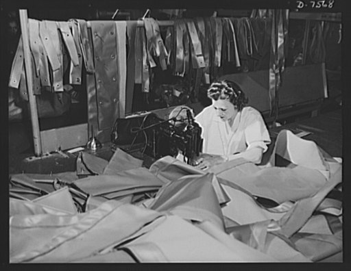 Production. Airplane manufacture, general. The fabric department at Inglewood, California, plant of North American Aviation is the only department that had women employees before the war. Here, women sew the covering and control surface parts for bomber and fighter planes. This plant produces the ba