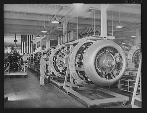 Production. Airplane manufacture, general. Cowling and control rods are assembled in North American's motor department in Inglewood, California, before engines are placed in the planes. This plant produces the battle-tested B-25 ("Billy Mitchell") bomber, used in General Doolittle's raid on Tokyo, a
