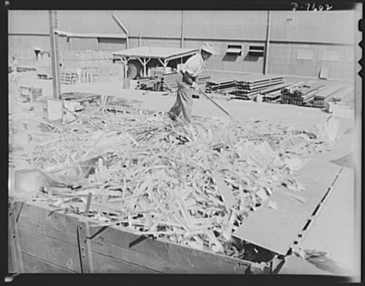 Production. Airplane manufacture, general. Scrap aluminum at the Inglewood, California, plant of North American Aviation. The metal is segregated, placed in trucks and hauled to North America's salvage department for reclamation. This plant produces the battle-tested B-25 ("Billy Mitchell") bomber, 
