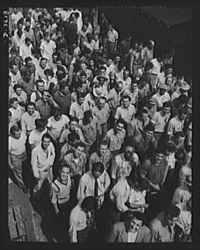 Production. Airplane manufacture, general. Employees at the Inglewood, California, plant of North American Aviation return to their jobs after enjoying another lunch period program presented at the recreation center. This plant produces the battle-tested B-25 ("Billy Mitchell") bomber, used in Gener