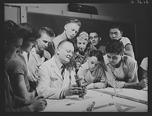Victory Corps, tomorrow's defenders of liberty. To prepare themselves to build or fly airplanes in the future, Victory Corps members in the airplane engine class at Polytechnic High School in Los Angeles, California, are learning the construction of planes