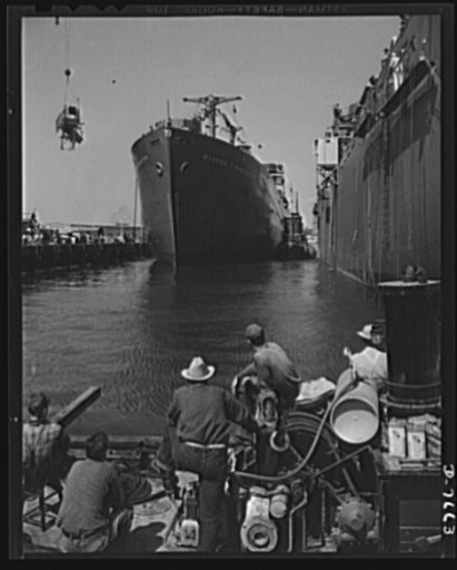 Production. Launching of the SS Booker T. Washington. The SS Booker T. Washington, first Liberty Ship named for a Negro is shown at the fitting-out pier a short time after it was launched at the California Shipbuilding Corporation's yards. Marian Anderson, celebrated contralto, christened the ship w