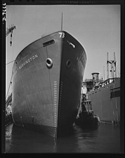 Production. Launching of the SS Booker T. Washington. The SS Booker T. Washington, first Liberty Ship named for a Negro is shown at the fitting-out pier a short time after it was launched at the California Shipbuilding Corporation's yards. Marian Anderson, celebrated contralto, christened the ship w