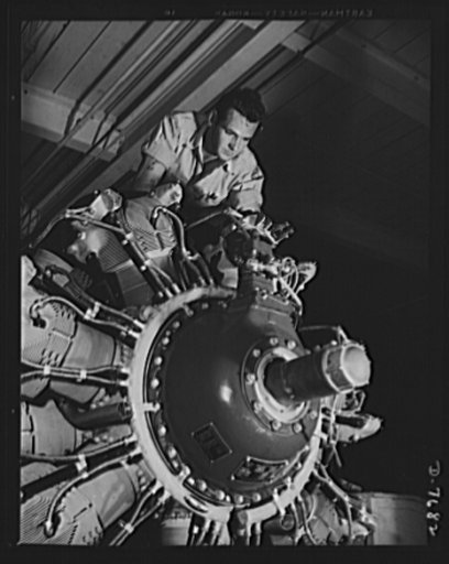 Production. B-25 "Billy Mitchell" bombers. Wright Whirlwind engines for a B-25 bomber receives a final check-up before moving to the final assembly floor at North American's Inglewood, California, plant. In addition to the battle-tested B-25 "Billy Mitchell" bomber, used in General Doolittle's raid 