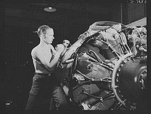 Production. B-25 "Billy Mitchell" bombers. Cowling and controls are assembled on the motor in the engine assembly department of North American's Inglewood, California, plant. In addition to the battle-tested B-25 "Billy Mitchell" bomber, used in in General Doolittle's raid on Tokyo, this plant produ