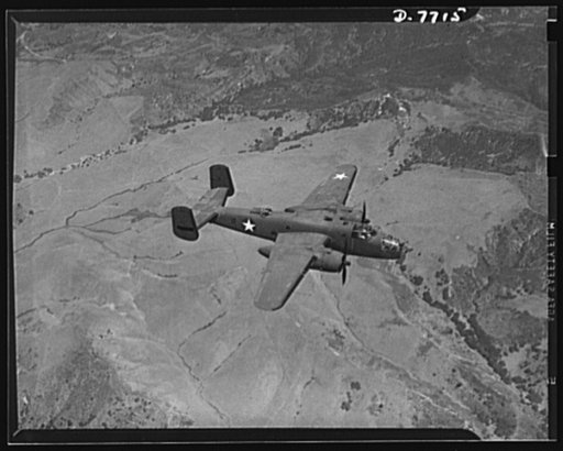 Production. B-25 "Billy Mitchell" bombers. A North American B-25 medium bomber in the service of the U.S. Army flies over the Inglewood, California, plant in which it was built. In addition to the battle-tested B-25 "Billy Mitchell" bomber, used in General Doolittle's raid on Tokyo, this plant produ