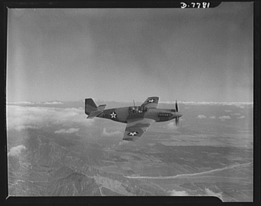 Production. P-51 "Mustang" fighter planes. One of the Army's new P-51 "Mustang" fighters in flight near the North American Aviation plant at Inglewood, California. This plant produces the battle-tested B-25 battle-tested B-25 "Billy Mitchell" bomber, used in General Doolittle's raid on Tokyo, and th