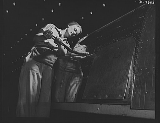 Production. B-17F heavy bombers. One of the many women who have become excellent plane technicians at the Long Beach, California, plant of Douglas Aircraft Company. Her job is to check attaching angles on wing leading edges for the B-17F heavy bombers. Better known as the "Flying Fortress," the B-17