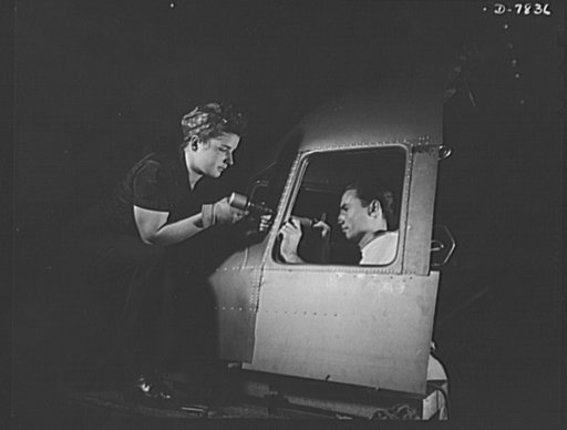 Production. Airplane maufacture, general. Men and women make efficient operating teams on riveting and other jobs at the Long Beach, California, plant of Douglas Aircraft Company. Most important of the many types of aircraft made at this plant are the B-17F ("Flying Fortress") heavy bomber, the A-20