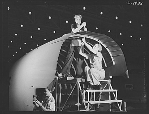 Production. Airplane maufacture, general. American mothers and sisters, like these women at the Long Beach, California, plant of Douglas Aircraft Company, give important help in producing planes for their men at the front. Most important of the many types of aircraft made at the plant are the B-17F 