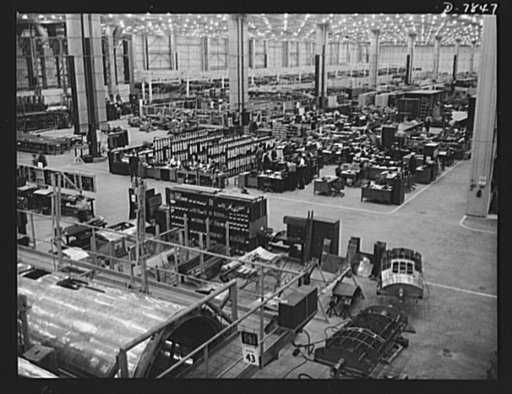 Production. Airplane maufacture, general. Clerical jobs along the assembly line at Douglas Aircraft Company's Long Beach, California, plant are as necessary as the mechanical jobs in producing finished warplanes. Most important of the many types of aircraft made at this plant are the B-17F ("Flying 