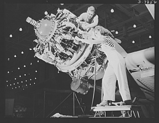 Production. Airplane maufacture, general. Men and women join in producing vital military aircraft in the big Douglas plant at Long Beach, California. Most important of the many types of aircraft made at this plant are the B-17F ("Flying Fortress") heavy bomber, the A-20 ("Havoc") assault bomber and 
