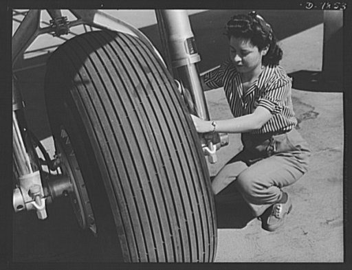 Production. Airplane maufacture, general. Conservation of civilian tires makes possible this airplane tire ready to leave the Long Beach, California, plant of Douglas Aircraft Company. Most important of the many types of aircraft made at this plant are the B-17F ("Flying Fortress") heavy bomber, the