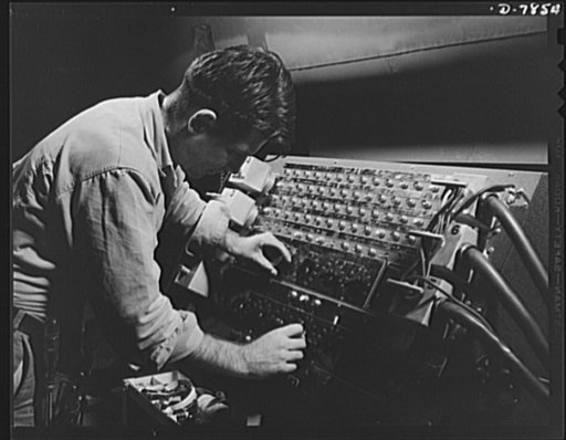 Production. Airplane maufacture, general. An "almost human" machine detects flaws, checks the performance ability of an airplane's electrical system at the Long Beach, California, plant of Douglas Aircraft Company. Most important of the many types of aircraft made at this plant are the B-17F ("Flyin