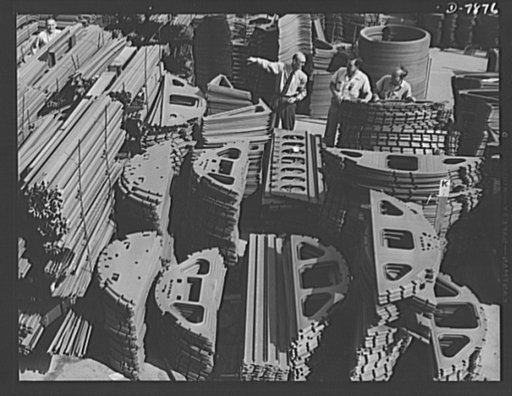 Production. Airplane maufacture, general. Prefabricated plane parts await installation on the assembly lines at the Long Beach, California, plant of Douglas Aircraft Company. Most important of the many types of aircraft made at this plant are the B-17F ("Flying Fortress") heavy bomber, the A-20 ("Ha