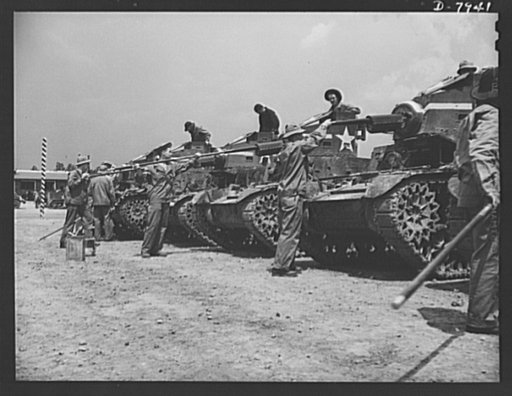 Fort Knox. Maintenance of mechanized equipment. Soldiers in training at Fort Knox, Kentucky, clean the guns of their light tanks. The Army is very particular about its weapons and other equipment, and one of the first lessons the recruits learned is to give them the attention they require