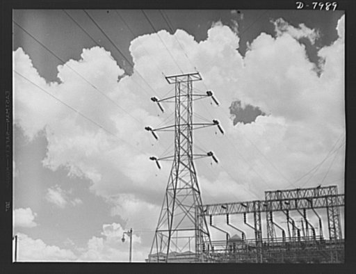 Tennessee Valley Authority. Section of one of the switchyards from which high-tension lines carry generated at the TVA's hydroelectric plant at Wilson Dam. Located near Sheffield, Alabama, 260 miles above the mouth of the Tennessee River, the dam has an authorized power installation of 288,000 kilow