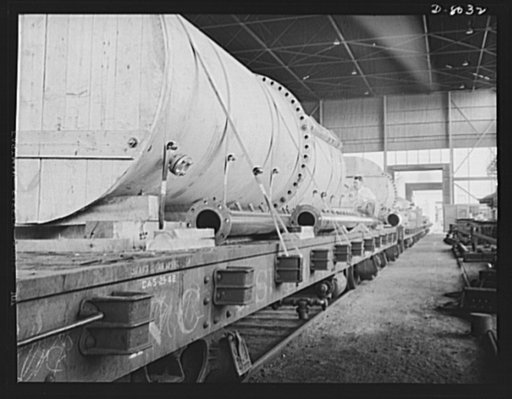 Production. Steam power plant equipment. Ordnance equipment ready to be shipped from a plant in the Tennessee Valley Authority area. Steam boilers and other power-house equipment to supplement the hydroelectric installations of the Tennessee Valley Authority (TVA) system are produced in the large Ch