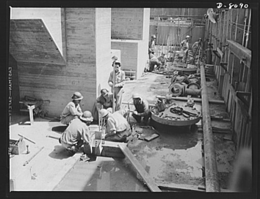 Tennessee Valley Authority. Watts Bar Dam hydroelectric plant. Engineers give lines and grades for setting base plates at TVA's Watts Bar steam plant. This plant will supplement the big hydroelectric installations at Watts Bar Dam, which has an authorized output of 90,000 kilowatts, and a possible u
