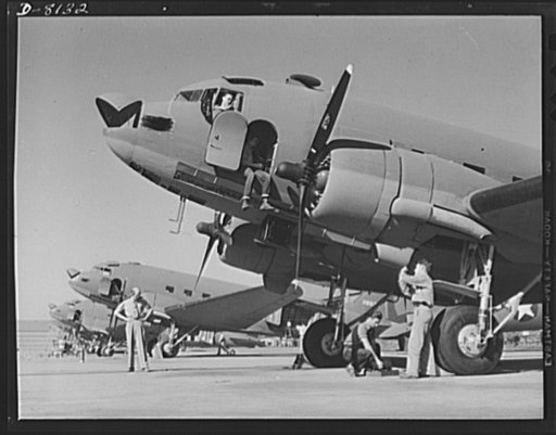Production. C-47 transport planes. Expert mechanics complete final delivery arrangements on a group of C-47 transport planes at the Long Beach, California, plant of Douglas Aircraft Company. The versatile C-47 performs many important tasks for the Army. It ferries men and cargo across oceans and mou