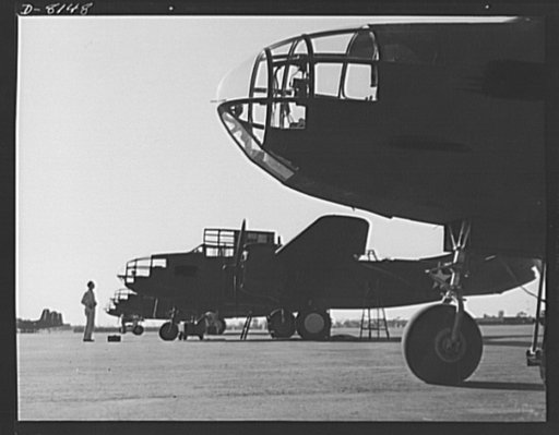 Production. A-20 attack bombers. A line of Douglas A-20 attack bombers, just off the assembly line at the Long Beach, California, plant is ready for test flights and delivery to the Army. The A-20 is used by the American Air Force and Royal Air Force (RAF) for hedge hopping and strafing operations a