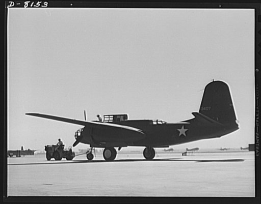 Production. A-20 attack bombers. A fast, hard-hitting new A-20 attack bomber is brought from a test hop to the flight line at the Long Beach, California, plant of Douglas Aircraft Company. The A-20 is used by the American Air Force and Royal Air Force (RAF) for hedge hopping and strafing operations 
