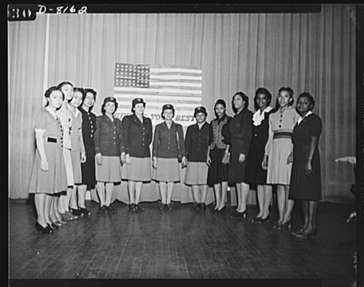 New recruits of WAACS sworn in. Part of a class of sixteen young women sworn into the Women's Army Auxiliary Corps by Major Ina M. McFadden, recruiting officer for the Washington Military District, Thursday evening, January 7, at a public ceremony at the Cordoza High School. Those sworn into the Wom