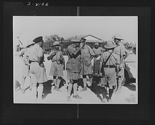 Indian troops in East Africa. One of our Generals arrives at the Massawe Admiralty Building to take over the town from the Italian admiral and general