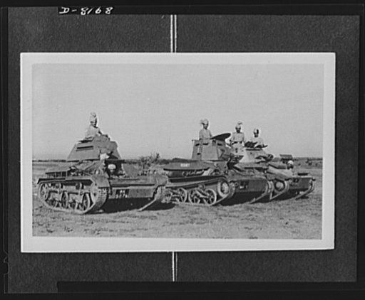Indian troops in East Africa. Three tanks engaged in training personnel at a Fighting Vehicles School somewhere in India